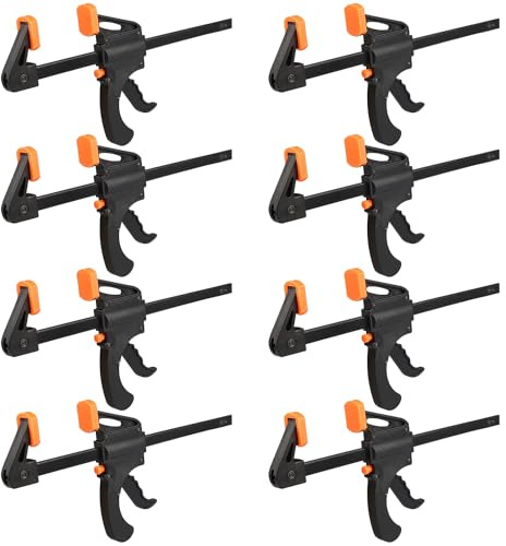 8 Pack 8 Inch F Bar Clamp, Medium Duty 160lbs One Handed Clamps/Spreader, Bar Clamps for Woodworking, Crafting, by GENHAKON