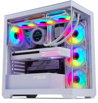 Spirit Of Gamer - Spark Artic, Case PC Gaming RGB Aquarium, Compatibile ATX/mATX/mITX, 6 Ventole ARGB da 120 mm incluse, Torre Gaming Vuota con Pannello Frontale e Laterale in Vetro Temperato da 4 mm