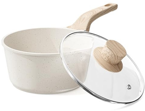 RIOVARM 20 cm Casseruola Antiaderente Induzione Casseruole con coperchio In granito 2.4L Pentola per il latte Casseruola Latte Pentola per Pasta Vaso per Salse
