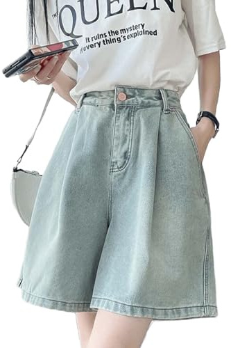 Y2K Denim Shorts for Women, Slim fit, high Waisted, Loose fit, Slim and Tall, Wide Leg, Five inch Shorts (Blue,XXL)