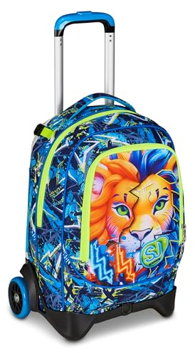 SJ GANG STYLE JAM GANG Trolley Scuola Cuccioli New Tech, Blu, 3 in 1, Triplo Uso, Zaino con Carrello Sganciabile e Crossover System, Scuola Elementare, Bambino
