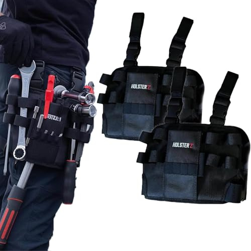 Holster Z 2.0 Tool Pouch, Multi-Tool Electrician Tools Pouch with Leg Tool Belt, Tactical Work Bag for Electrician, Repairman, HVAC Techs, Black with Belt Clip (Black *2)