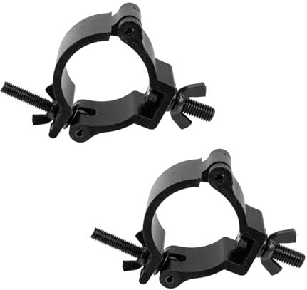 HYTROVE 2pcs Aluminum Alloy Stage Light Hooks Black Thin Single Ring Clamp for 48-52mm Tube, Stage Lamp Truss Clamps Adjustable Hanging Light Clips for Moving-Head Lighting