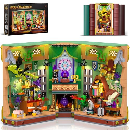 MONOFUN Magic Booknook Building Set, 1033Pcs DIY Bookend Building Block Kit for Bookshelf & Home Decor, Creative Christmas Birthday Gift for Adults Kids Teens Boys Girls Age 8+