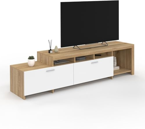 IDMarket - Meuble TV 180 cm Malo Bois et placards Blancs