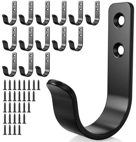 PRIGVOT 15-Pack Black Metal Wall Hooks, Heavy Duty Coat Hooks Wall Mounted for Hanging, Screw in Hooks for Towel, Clothing, Robe, Single Hooks for Organization in Bathroom, Entryway, Garage