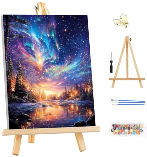 MEIYUDA Pintar por Numeros Adultos con Marco Noche estrellada, Cuadros por Numeros Pigmento Acrílico, DIY Pintura Kit Manualidades Adultos, Decoración para el Hogar Regalo de pared 25x35cm