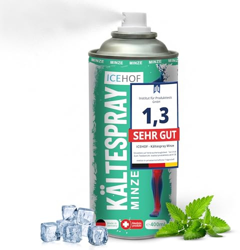 ICEHOF Sport kall spray, medicinsk isspray, 400 ml, kylspray för sport och vardag, fotbollsträning, omedelbar kylning vid blåmärken, stretchningar, stukningar, svullnad (mint, 1