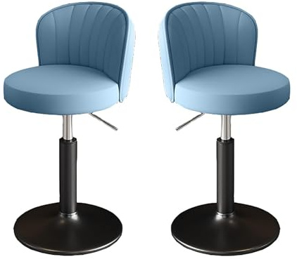 Moderna Barstolar I Metall Med Bänkhöjd, Snurrpall Konstläder Ryggstöd, Justerbar Köksö(Blue a,Low)