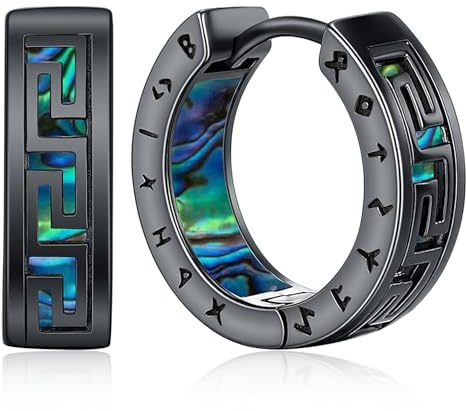 Ohrringe Herren Creolen Wikinger Männer Silber Schwarz Keltisch Viking Kreolen Runen Ohrschmuck Nordische Schmuck Hypoallergen Abalone Viking Earrings Vatertag Geschenk Vater Sohn