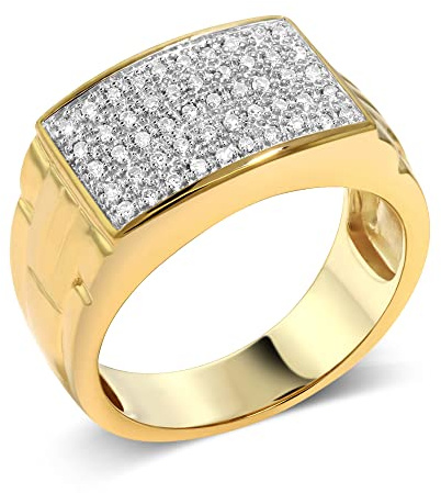 Gem Stone King White Diamond Ring For Men | 10K Yellow Gold | Gold Men's Pave Ring | 0.25 Cttw | Size 8