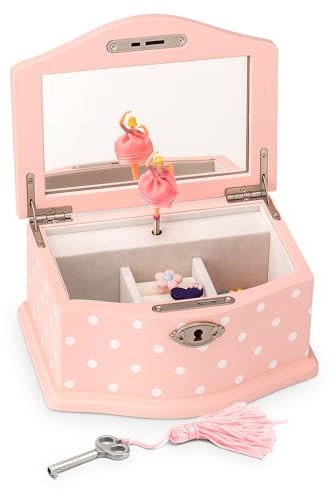 Art Lins Elle Ballerine Music Boîte à bijoux avec serrure, boîte à souvenirs en bois avec motif lac des cygnes à remonter, petite taille (rose)