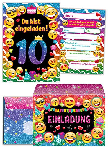 JuNa-Experten 12 Einladungskarten inkl. 12 Umschläge zum 10. Geburtstag für Mädchen, Einladungen zum zehnten Kindergeburtstag, Kartenset