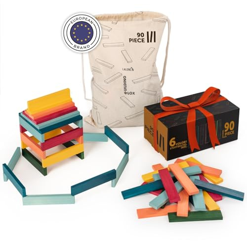 Laleni Costruzioni in Legno per Bambini 90 Pezzi – Blocchi e Mattoncini Educativi in Legno per Gioco Creativo