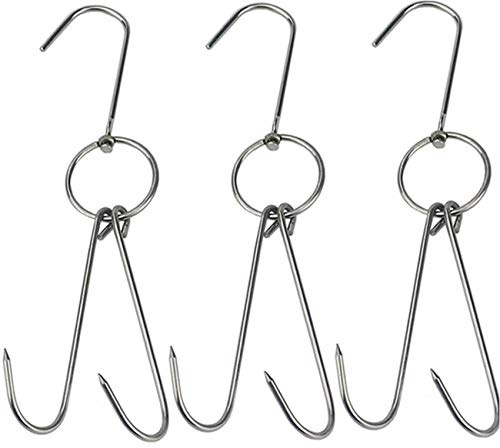 TIHOOD 3 PCS 9.4 Stainless Steel Double Meat Hooks Roast Duck Bacon Shop Hook BBQ Grill Hanger Cooking Tools Accessories (9.4 X3)