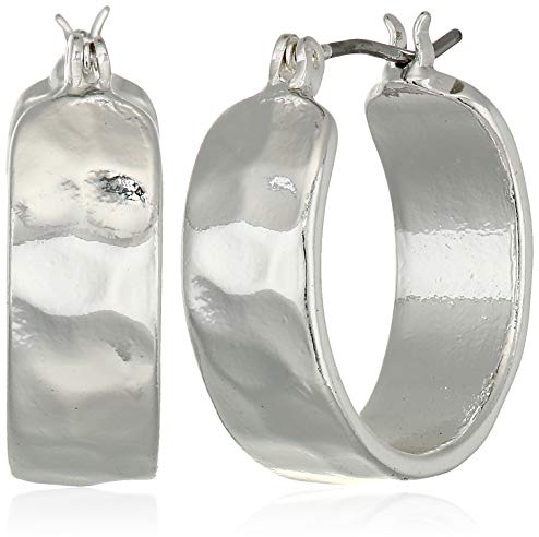 Nine West Women's Wide Small Textured Hoop Earrings Silver Tone