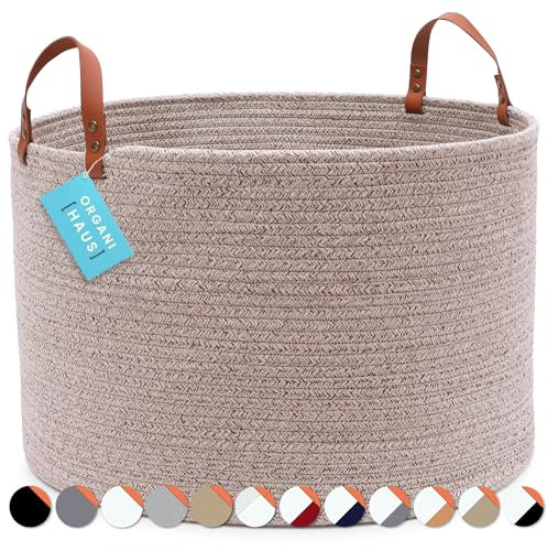 OrganiHaus Cestino Portaoggetti per Soggiorno in marrone, Cesto Portabiancheria, Cesto Biancheria e Scarpe in Corda, Cesto Porta Giochi e Coperte, Cesta Portabiancheria e Coperte XL, 50x33cm