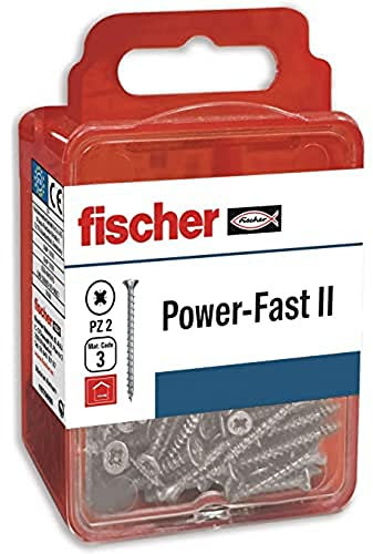 fischer 557477 Chipboard Screws PowerFast II CZF 3x30 BC with Countersunk Head, Full Thread and PZ Crimp (Box of 25 Screws)