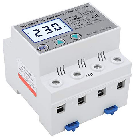 Überspannungsschutz 230V/400V AC Einstellbarer Spannungsschutz STVP-932 3-Phasen-LCD-Multifunktions Selbstrücksetz Spannungsschutz(63A)