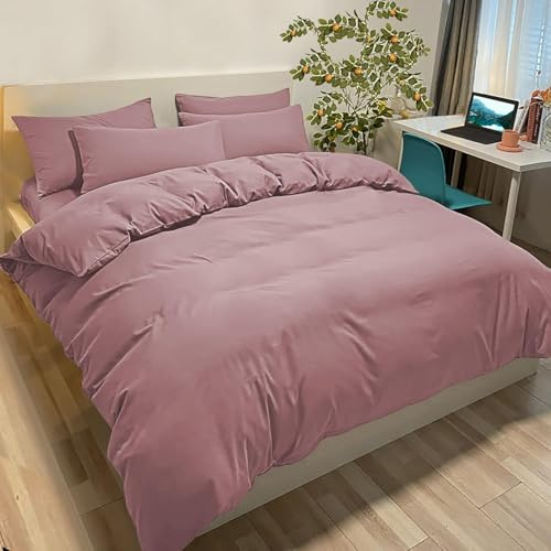 Poligino Set Copripiumino Una Piazza e Mezza 200x200 CM (2 Federa 50x80) Monocromatico in Microfibra Rosa Scuro, Morbido ed Ipoallergenico, Federa 50x80 CM
