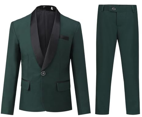 Sliktaa garçons Costume Deux pièces Châle Revers Un Bouton Robe de Banquet de Mariage Gentleman élégant et Confortable, Vert, 16 Ans