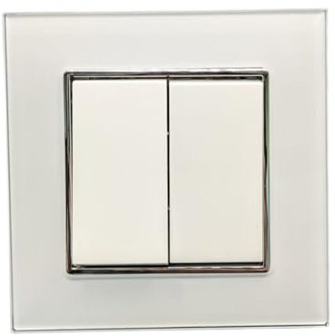 Jandei - Interruptor Doble Conmutador 2 Circuitos, 230V, Decoración Elegante Pared Interior, Fácil de Instalar, Incluye Marco, Tapa y Mecanismo, Cristal Templado Blanco