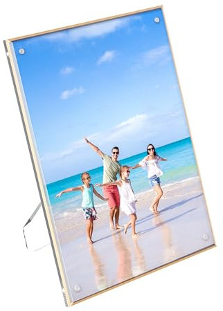 Hexsonhoma Cadre photo transparent de 20 x 25 cm avec bord doré, en acrylique, pour mariage, famille, animal de compagnie, photo de remise de diplôme, support de menu, support de signe publicitaire