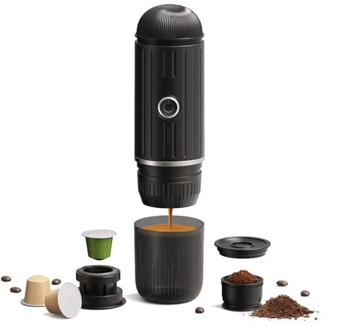 Diyeeni Portable Electric Espresso Machine Self Heating, USB Rechargeable 80ml Mini Coffee Maker Travel Espresso Maker for Camping, Travel, RV, Hiking, Office (Black)