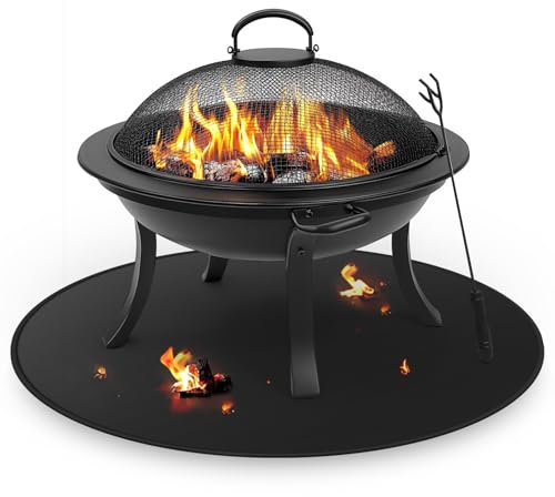 Tapis Ignifuge pour Poêle Solo, 90 cm Couverture Ronde sous Tapis de Barbecue Exterieur, Résistant à l'huile et Imperméable sous Le Sol, Accessoires de Barbecue