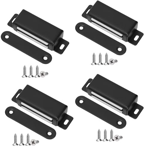 Swpeet 4-pack svart rostfritt stål skåp magnetisk hake med skruvar sortimentsats, stark dörr magnetiska spärrar för kök, garderob, skåp, dörren