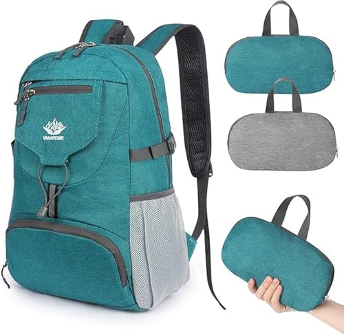 Figarge Leichter Wanderrucksack Faltbarer Rucksack Ultra Light Unisex Daypack Outdoor Wasserdichter Wanderrucksack für Camping, Outdoor, Wandern, Radfahren (blau-grün)
