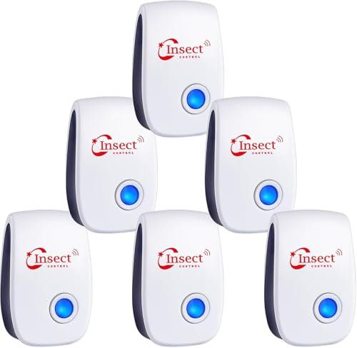 Ultraschall Schädlingsbekämpfer, 6 Stück Elektronische Insektenschutzmittel & Moskitoschutz Innenräumen, Pest Control Repeller für Moskito, Kakerlake, Mäuse, Spinnen, Fliegen