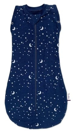 Sweet Dreamers, Baby Sleep Bag and Swaddle for Newborns | 0-3 months, 1.0 TOG | Soft Bamboo and Cotton Fabric Baby Sleeping Bag | Blue Moon and Stars