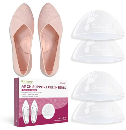 Bukihome Arch Support Inserts for Plantar Fasciitis - Anti Gravity Design - 2 Pairs Adhesive Gel Arch Pads for Women & Men - High Arch Support Insoles for Flat Feet,Relieve Pressure - Small