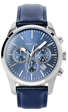 Breil, Collezione Coupé, Orologio Uomo, Cronografo in Acciaio Lucido, Quadrante Blu Metallizzato Sunray, Indici Argentati, Bracciale in Vera Pelle Blu, Chiusura a Fibbia, Cassa 42 mm