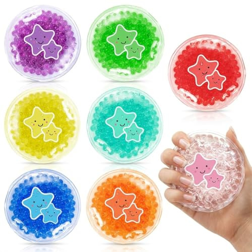 Kids Boo Boo Ice Packs for Injuries, Teething, Bumps & Bruises | 8 Small Reusable Gel Cold Compress for Instant Pain Relief | Child-Safe First Aid Cooling Pads (8 Color Star Design)