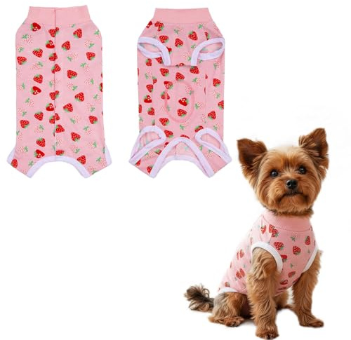 Pink Dog Surgery Recovery Suit - Cone E-Collar Alternative for Male/Female Dogs Small Medium Dog & Cat Surgical Onesie Bodysuit (L)