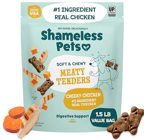 Shameless Pets Soft & Chewy Dog Treats, Cheeky Chicken Meaty Tenders, 1.5lb – Real Chicken is 1st Ingredient – Grain Free, No Corn or Soy – Digestive Support – for Small, Medium & Large Dogs