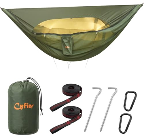 CYFIE Hängmatta med myggnät och presenning - ultralätt och bärbar utomhushängmatta - 290 x 140 cm, lastkapacitet 200 kg, multifunktionell användning för vandring, camping och trädgård