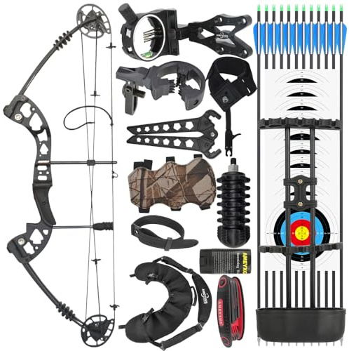 PYMUST Kit arco - Pacchetto arco compound, potenza regolabile da 30 a 55 libbre, velocità fino a 310 fps (IBO), let-off del 70%, per destrimani, pacchetto pronto all'uso per adulti
