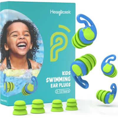 Hearprotek 2 paia di tappi per le orecchie da nuoto per bambini dai 3 ai 12 anni, riutilizzabili, in silicone, impermeabili, per piccoli canali uditivi, protezione per le orecchie per nuoto, bagno
