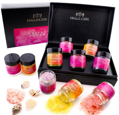 Hallingers Frauen-Power - 5er Badesalz-Geschenk-Set mit Totes Meer-Salzen (Set) - Geschenkideen Weihnachten & Geschenke Adventskalender | Glückwunsch Glückwünsche Neues Zuhause