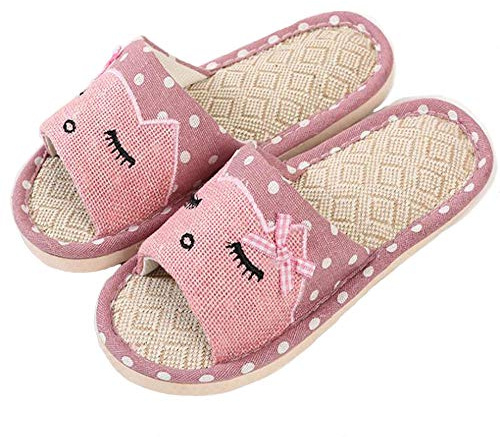 AioTio Pareja de Lino Zapatillas de casa de Estilo japonés niño Divertido Zapatillas de Dibujos Animados Transpirable Antideslizante luz de Fondo Regalo con Amor