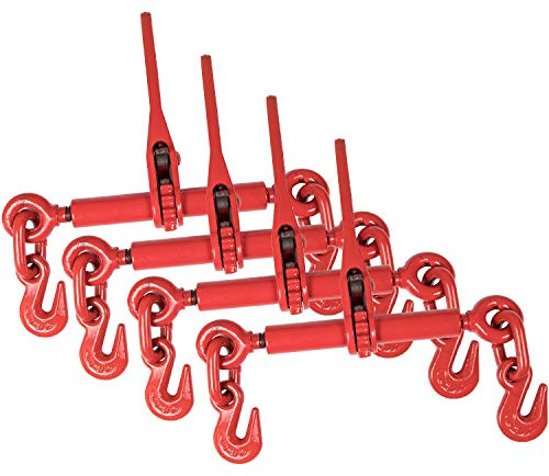 AAIN Ratchet Load Binder with 2 Grab Hooks for 1/4 or 5/16 Grade 70/80 Transport Chain | Load Binder with 2,200 LBS Working Load Limit for Towing Truck and Binding Equipment(4 Pack)