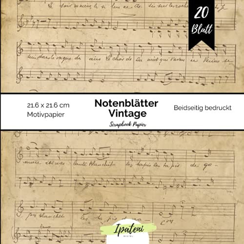 Scrapbook Papier Notenblätter Vintage: Motivpapier Beidseitig Bedruckt Vintage Notenpapier zum basteln 20 Blatt 21.6 x 21.6 cm Bastelpapier für vielfältige Bastelarbeiten
