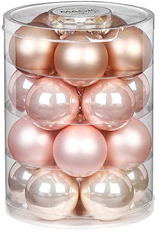 MAGIC Weihnachtskugeln Glas 6cm 20 STK. Christbaumkugeln (Pearly Rose (Rosa Beige))