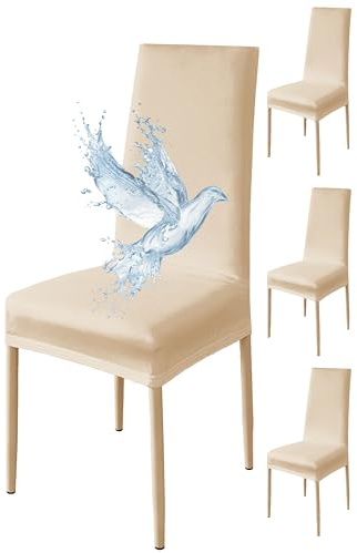 Poligino Fundas Sillas de Comedor Pack 4 Impermeable, Fundas para Sillas Elástica, Suave y Confortable, Beige