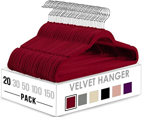 Utopia Home Premium Samt Kleiderbügel - rutschfeste & langlebige Kleiderbügel - 360 Grad drehbare Haken - Hochbelastbare Kleiderbügel - 20er Pack, Burgund