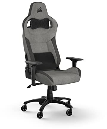 Corsair T3 RUSH Fabric (2023) Sillón Gaming – Inspirado en deportes de motor – Revestimiento de tela suave – Cojín desmontable para la nuca y soporte lumbar con memoria de forma – Gris y Antracita