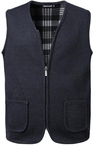 Herothorn Mens Knitted Vest Cardigan Sleeveless V-Neck Fleece Lining Jacket Zip Thick Vest Casual Vest